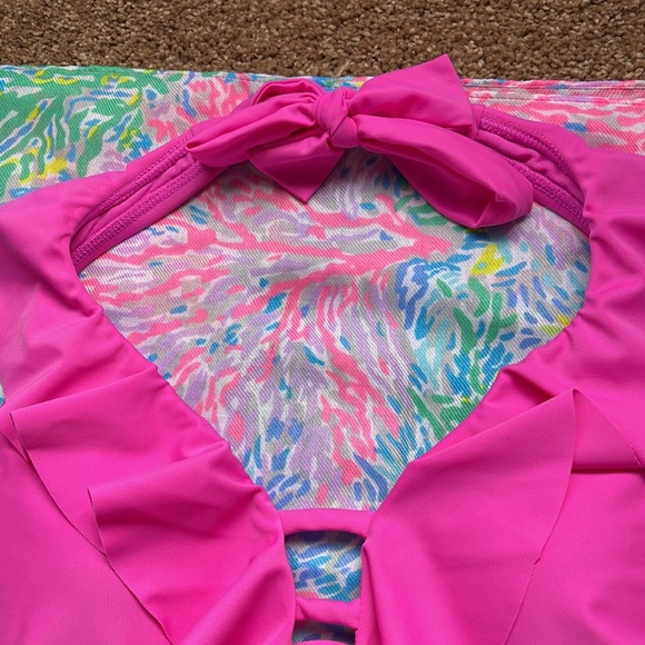 Pink ruffle one piece  open back suit size 6 new with tags bleu rod Beattie - Picture 6 of 10